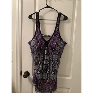 Women's Graphic Print Swim Top Halter Size 2X Multicolor
